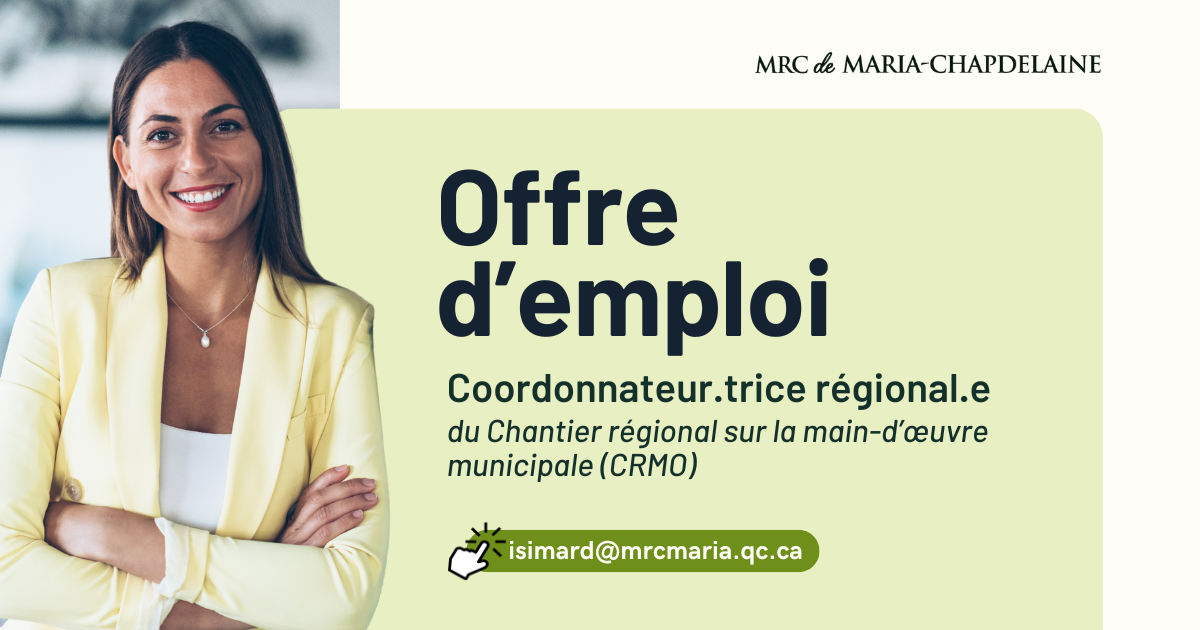 Offre  d’emploi : Coordonnateur.trice régional.e du Chantier régional sur la main-d’œuvre municipale (CRMO) Actualités Carrière