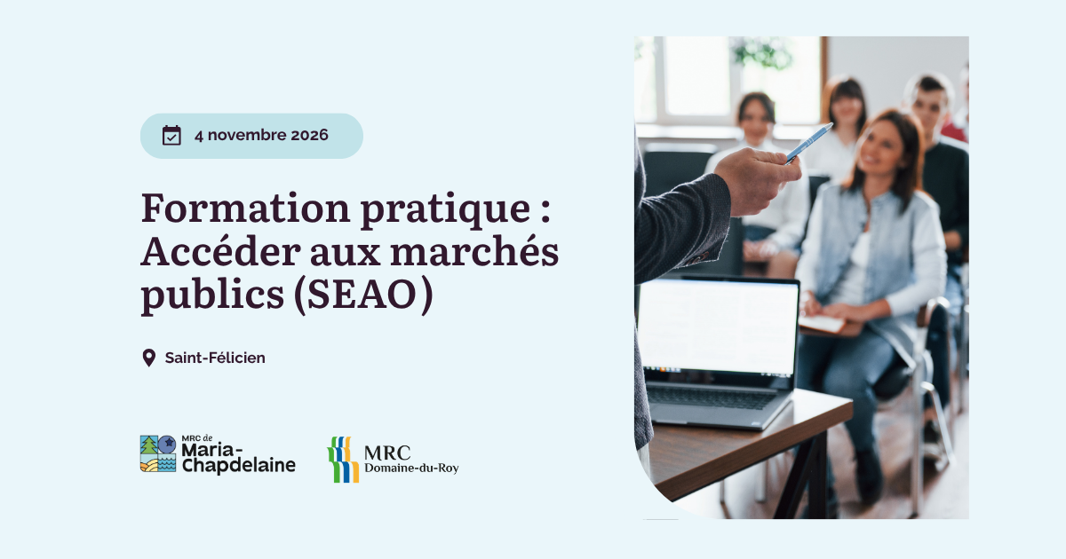 Formation pratique : Accéder aux marchés publics (SEAO) Actualités Événements